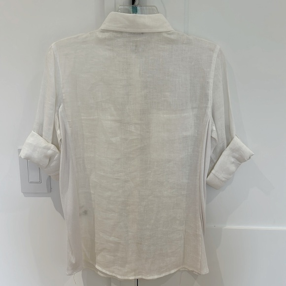 NWT Calvin Klein Linen Roll Sleeve Button Front Blouse in White - Picture 2 of 7